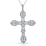 14k White Gold Intricate Diamond Cross Pendant
