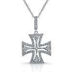 14k White Gold Small Diamond Cross Pendant