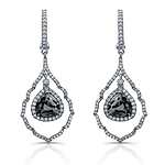 18k White Gold Black Diamond Hanging Drop Earrings