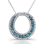 14k White Gold Blue Diamond Circle Fashion Pendant