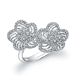 14k White Gold Diamond Wire Double Flower Ring