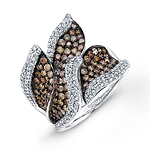 14k White Gold Brown and White Diamond Wave Ring