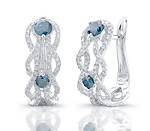 14k White Gold Treated Blue Diamond Wave Earrings