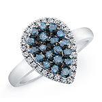 14k White Gold Treated Blue Diamond Pear Shaped Ring
