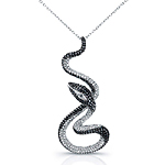14k White Gold Black and White Diamond Snake Pendant