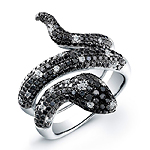 14k White Gold Black and White Diamond Pave Snake Ring