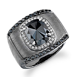 18k Brushed Black Gold Rose Cut Black and White Halo Diamond Ring