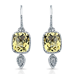 14k White Gold Lemon Quartz Diamond Earrings
