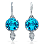 14k White Gold Round Blue Topaz Diamond Earrings