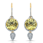 14k Yellow Gold Round Lemon Quartz Diamond Earrings