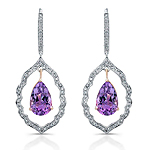 14k White and Rose Gold Pear Shaped Amethyst Diamond Earrings