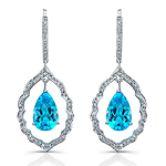 14k White Gold Pear Shaped Blue Topaz Diamond Earrings