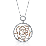 14k White and Rose Gold Diamond Circle Flower Necklace