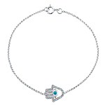 14k White Gold Diamond Turquoise Hamsa Chain Bracelet