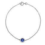 14k White Gold Diamond Dark Blue Enamel Evil Eye Chain Bracelet