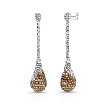 18k White and Rose Gold Brown and White Diamond Drop Earrings