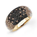 18k Yellow Gold Micro Pave Brown, White and Black Diamond Ring