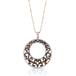 14k Rose White and Black Gold Circle pendant with White and Brown Diamonds