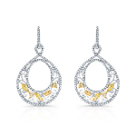 14k White and Yellow Gold Circle Earrings with Fancy Yellow and White Diamonds