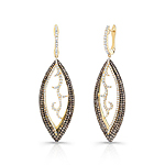 14k Yellow Gold Brown and White Diamond Earrings