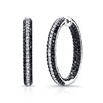 14k White and Black Gold Inside Outside Hoops with White and Black Diamonds