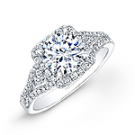 14k White Gold White Diamond Square Halo Engagement ring