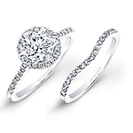14k White Gold White Diamond Halo Bridal Set