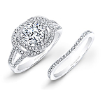 14k White Gold Linked Ring Diamond Halo Engagement Ring Bridal Set