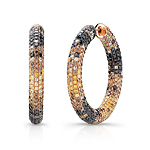 18k Rose Gold with Black Rhodium Pave Black, Brown, and Golden Diamond Hoop Earrings