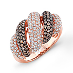 18k Rose Gold Thick Brown and White Diamond Band