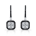 14k White and Black Gold White and Black Diamond Square Drop Earrings