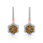 18k Rose and Black Gold Brown Diamond Flower Earrings