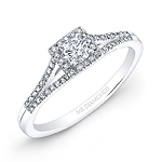 14k White Gold Split Shank Square Halo Diamond Engagement Ring