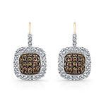 14k Yellow and Black Gold Brown Diamond Square Earrings