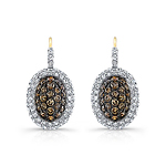 14k Yellow and Black Gold Brown Diamond Oval Halo Earrings