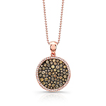 14k Rose and Black Gold Circle Pendent with Brown and White Diamonds