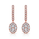 14k Rose Gold White Diamond Oval Drop Earrings