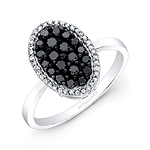 14k Black and White Gold Black Diamond Oval Ring