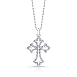 14k White Gold White Diamond Gothic Cross Pendant