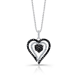 14k White and Black Gold Heart Pendant with Black and White Diamonds