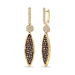 14k Yellow and Black Gold Brown Diamonds Elongated Marquise Drop Earrings