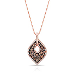 14k Rose and Black Gold Marquise Frame Tear Drop Keyhole Brown Diamond Pendant