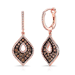 14k Rose and Black Gold Marquise Frame Tear Drop Keyhole Brown Diamond Earrings