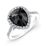 14k White and Black Gold Rose-cut Pear-Shaped Black Diamond Engagement Ring