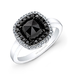 14k White and Black Gold Rose-cut Black Diamond Engagment Ring with Contrasting Halos