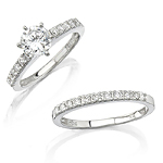 18k White Gold Micro Prong Diamond Engagement Ring Set
