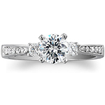 14k White Gold Three Stone Petite Diamond Engagement Ring