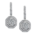 14k White Gold Pave and Channel Diamond Mosaic Center Earrings