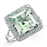 Sterling Silver Green Amethyst Diamond Split Shank Ring