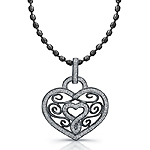Black Sterling Silver Diamond Swirl Heart Pendant